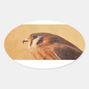 Adesivo Oval Pintura em Kestrel Americano - Arte de Pássaro Or