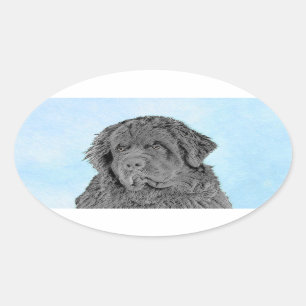Adesivo Oval Pintura em Newfoundland - Arte Cão Original Bonit
