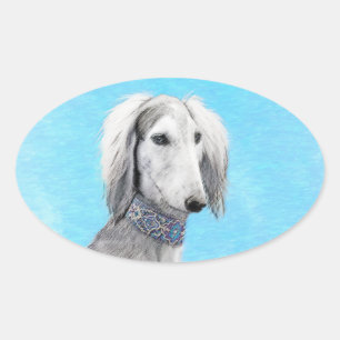 Adesivo Oval Pintura em Saluki (Prata) - Arte Cão Original Bon