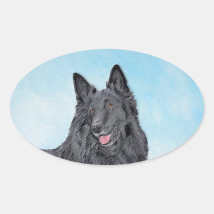 Adesivo Oval Pintura em Sheepdog Belga - Arte em Cachorro Origi