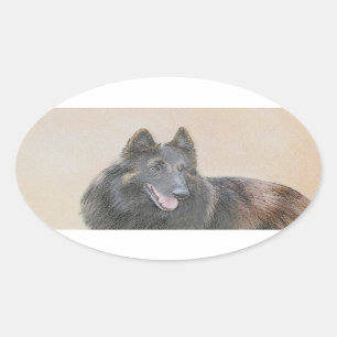Adesivo Oval Pintura em Tervuren Belga - Arte Cachorra Original