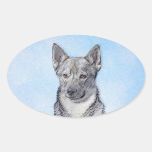 Adesivo Oval Pintura em Vallhund, na Suécia - Arte Cachorro Ori