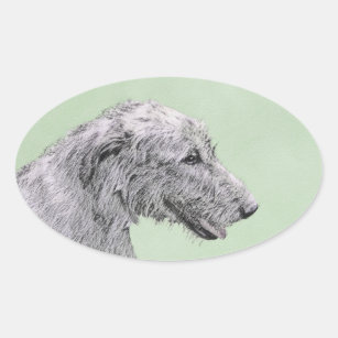 Adesivo Oval Pintura em Wolfhound Irlandês - Arte em Cachorro O