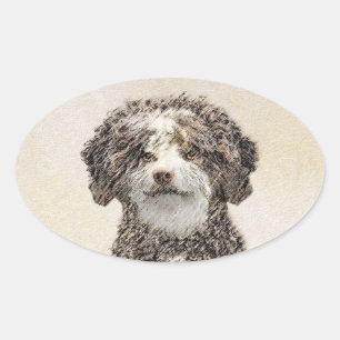 Adesivo Oval Pintura Espanhola de Cão-de-Água - Arte Cão Ori