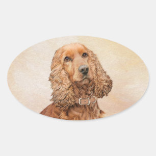 Adesivo Oval Pintura Inglesa em Cocker Spaniel - Arte Original
