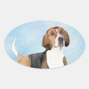Adesivo Oval Pintura Inglesa em Foxhound - Arte Cachorra Origin