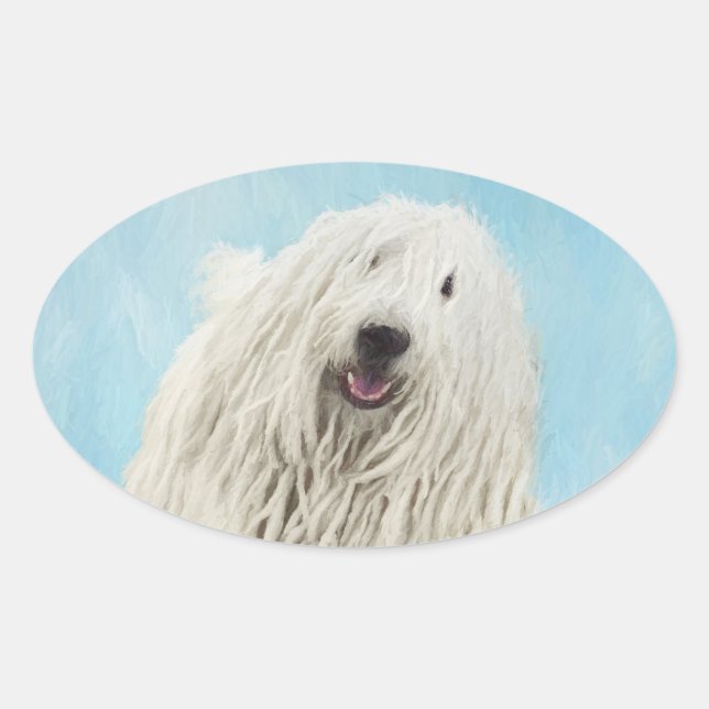 Adesivo Oval Pintura Komondor - Arte Cachorra Original (Frente)
