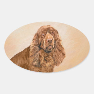 Adesivo Oval Pintura Sussex Spaniel - Arte Cachorra Original