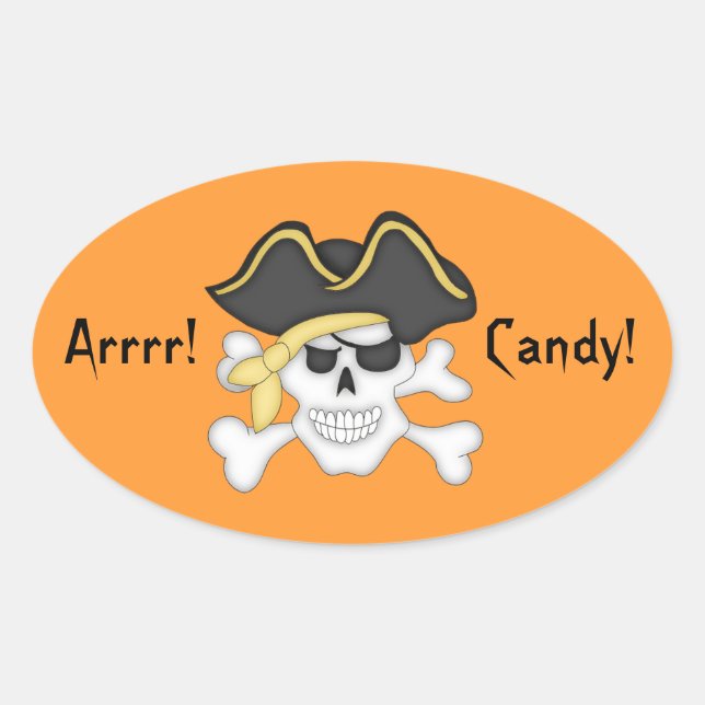Adesivo Oval Pirate Skull Halloween Goody Bag (Frente)
