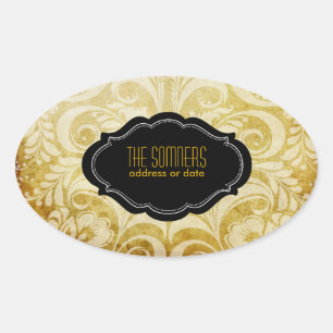 Adesivo Oval PixDezines damasco vintage bellissimo