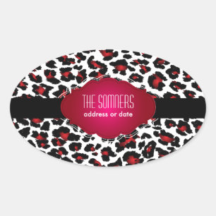 Adesivo Oval PixDezines DIY cor de fundo/chita vermelha