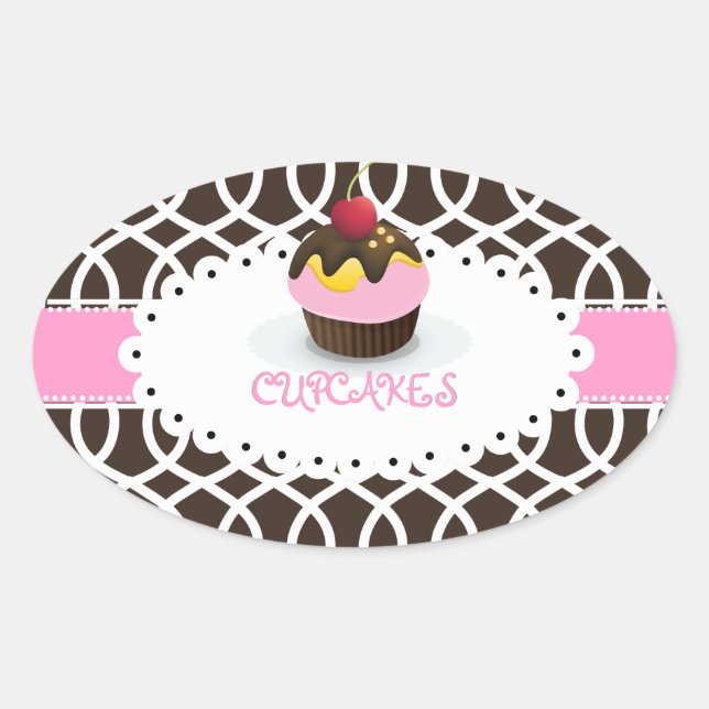 Adesivo Oval PixDezines monaco trellis+cupcake/cor DIY (Frente)