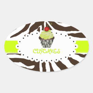 Adesivo Oval PixDezines zebra+cupcake/DIY cor