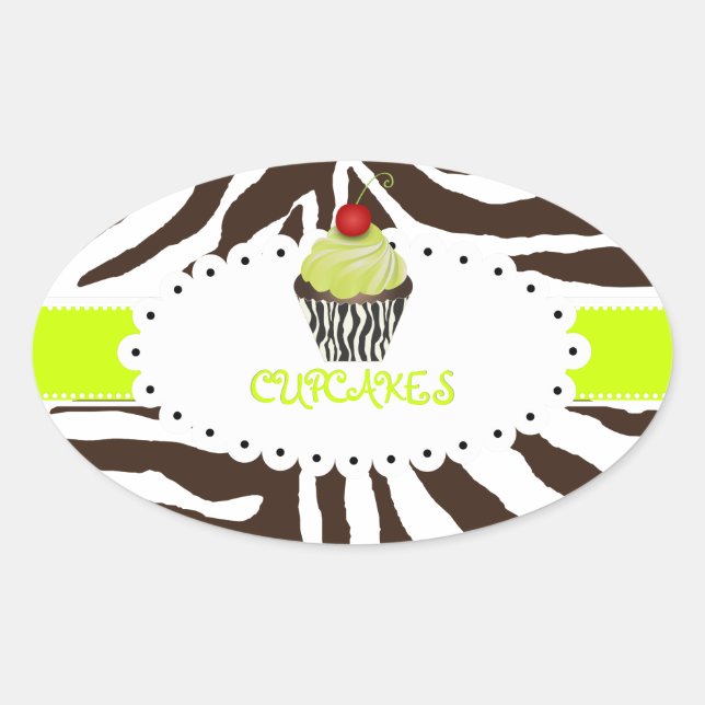 Adesivo Oval PixDezines zebra+cupcake/DIY cor (Frente)