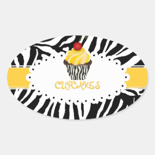 Adesivo Oval PixDezines zebra+cupcake/DIY cor