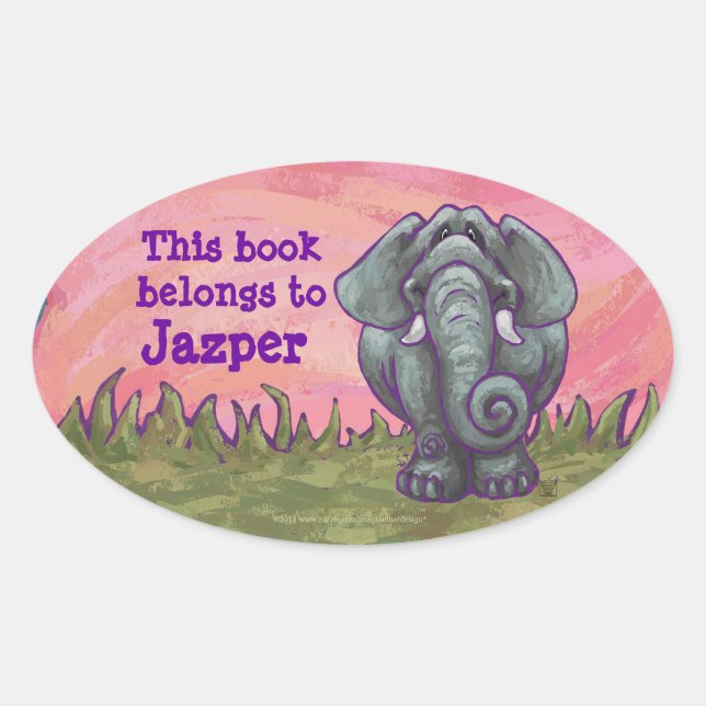 Adesivo Oval Placa de segurança da biblioteca pessoal do elefan (Frente)