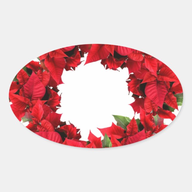 Adesivo Oval Poinsettia Christmas Wreath (Frente)