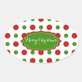 Adesivo Oval Polkadots vermelhos e verdes de Natal coloridos