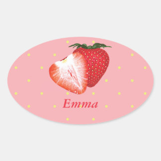 Adesivo Oval Pontos de Morango com Texto Personalizável