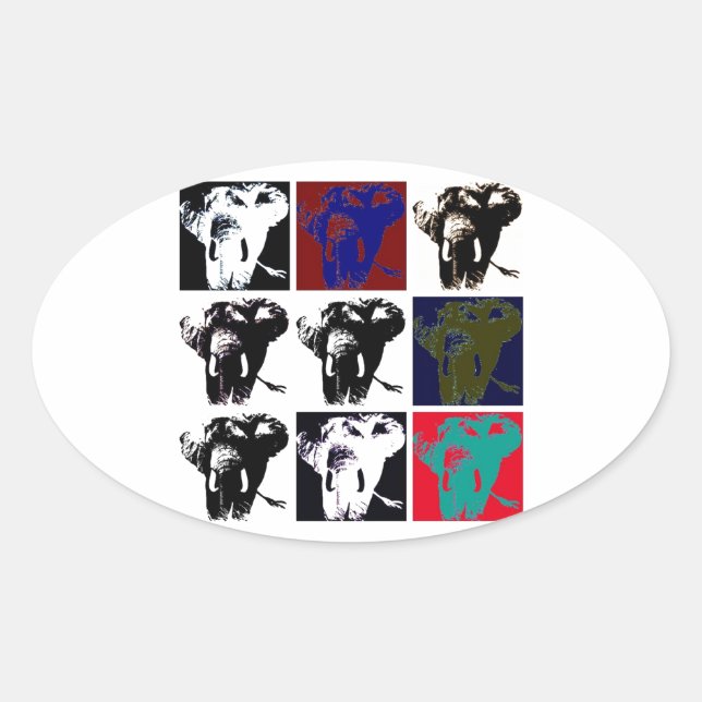 Adesivo Oval Pop Art Elephants (Frente)