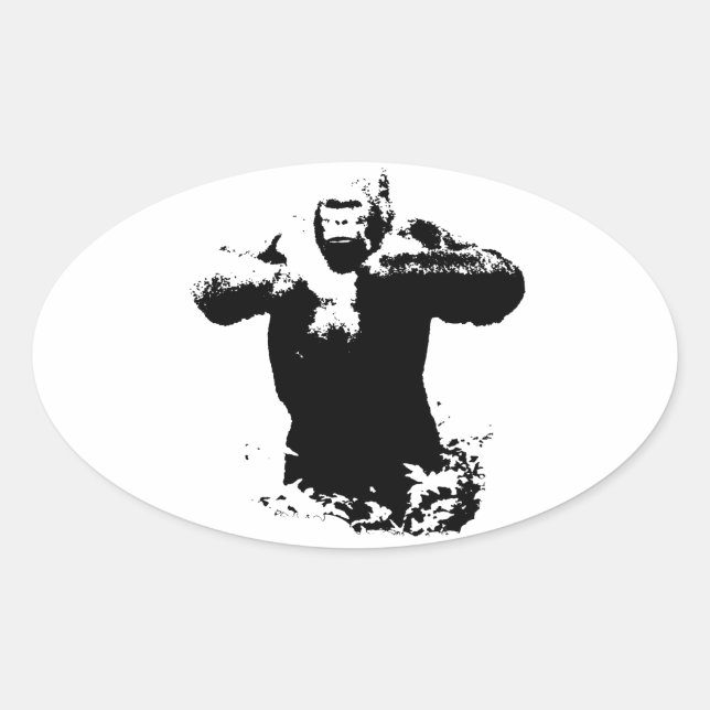 Adesivo Oval Pop Art Gorilla Beating Chest Oval Sticker (Frente)