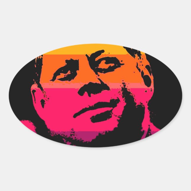 Adesivo Oval Pop Art Jack JFK John F. Kennedy (Frente)
