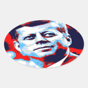 Adesivo Oval Pop Art JFK John F. Kennedy Red Blue