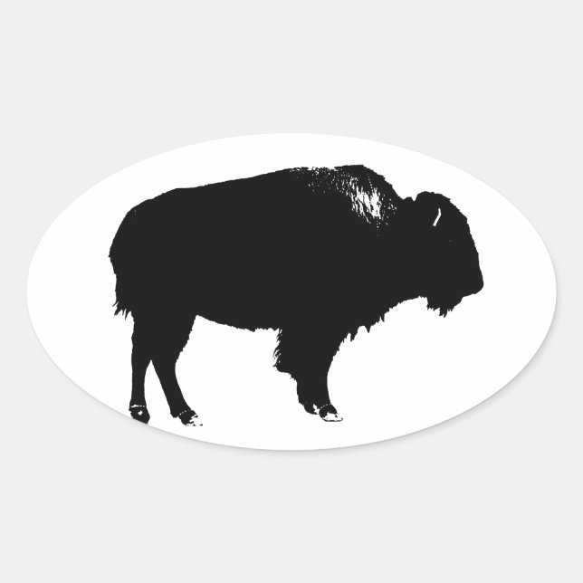 Adesivo Oval Pop de Arte de Bison Bison Branco e Preto (Frente)