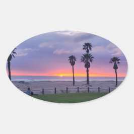 Adesivo Oval Pôr do Sol Roxo na Praia
