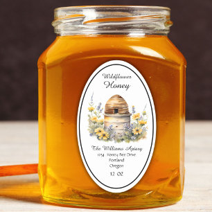 Adesivo Oval Pote de Mel de Abelha Apiário Rótulo Mel de Flor