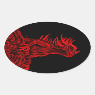 Adesivo Oval Pouco dragão vermelho