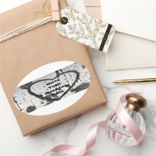 Adesivo Oval Poupe uma fotografia do latido de árvore de Aspen