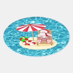 Adesivo Oval praia Papai Noel do xmas