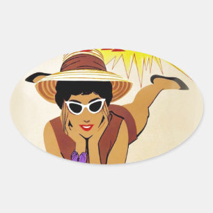 Adesivo Oval Praia Vintage Miami