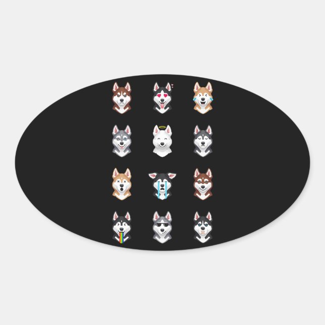 Adesivo Oval Presente de rouco | Funny Siberian Husky Emoji (Frente)