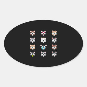 Adesivo Oval Presente de rouco   Funny Siberian Husky Emoji