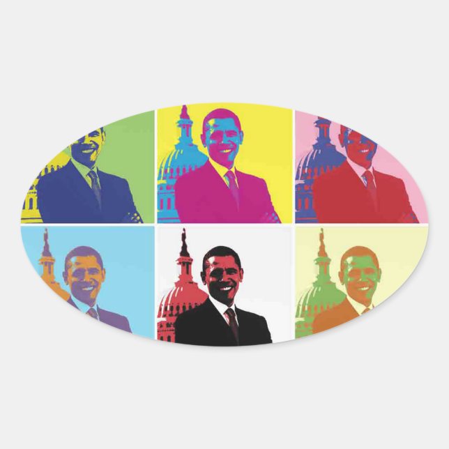 Adesivo Oval Presidente Obama Pop Art (Frente)