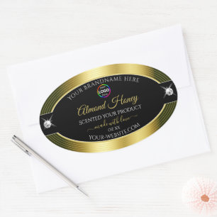 Adesivo Oval Preto brilhante opulentemente Dourado com a etique