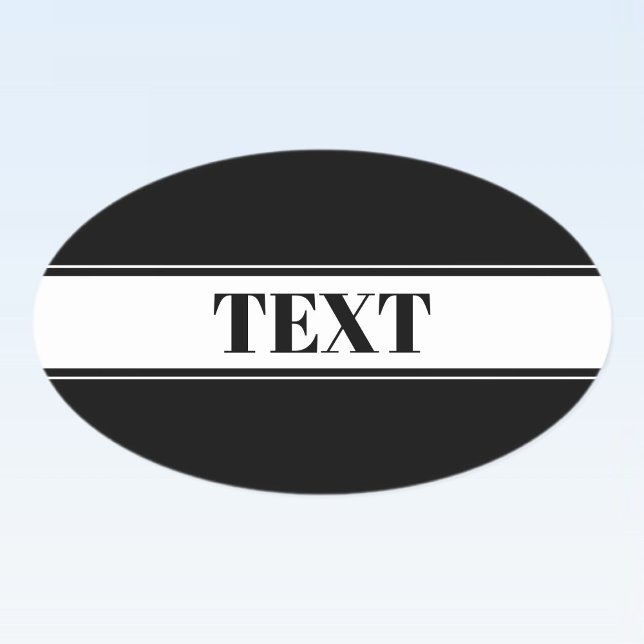 Adesivo Oval Preto e Branco com Nome Personalizado em Listra (Criador carregado)