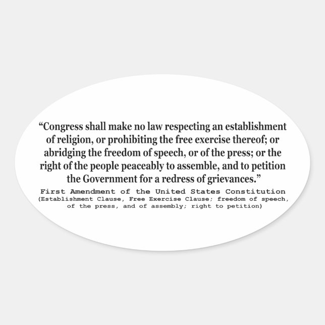 Adesivo Oval Primeira Emenda à Constituição dos Estados Unidos (Frente)