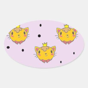 Adesivo Oval Princesa gatinha em roxo