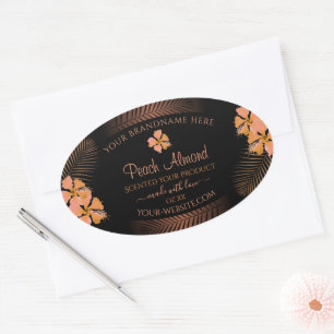 Adesivo Oval Produto Castanho Escuro Rotulagem Laranja Flores E