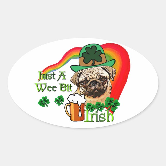 Adesivo Oval Pug St Patricks (Frente)