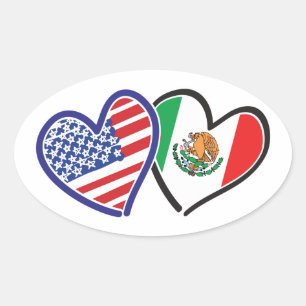 Adesivo Oval Pulseiras do Coração do México dos EUA