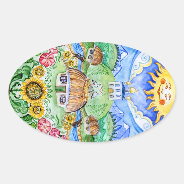 Adesivo Oval Pysanka de ovo da Páscoa ucraniana (Frente)