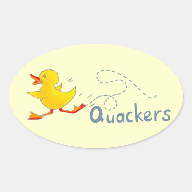 Adesivo Oval Quackers engraçados de patos-loucos amarelos (Frente)