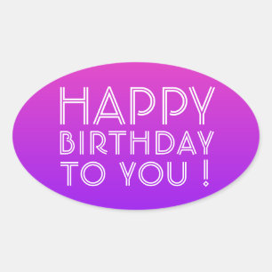 Adesivo Oval Qualquer Nome Editável Feliz Aniversário Rosa Roxo