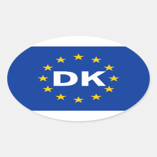 Adesivo Oval QUATRO Dinamarca "DK" União Europeia Bandeira