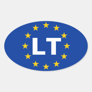Adesivo Oval QUATRO Lithuania bandeira do "LT" União Europeia