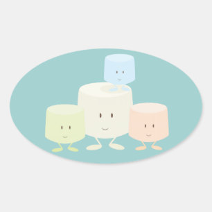 Adesivo Oval Quatro marshmallows que sorriem junto